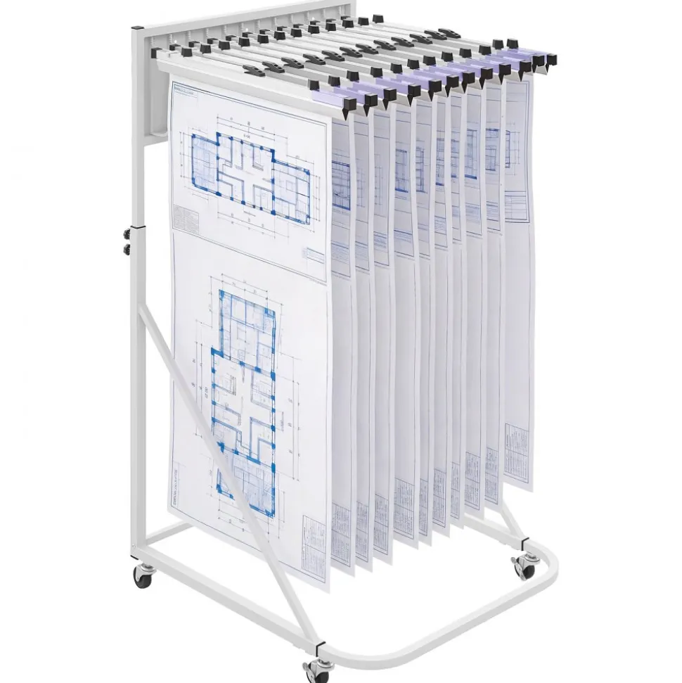 VEVOR Blueprint Storage Rack, Steel, Mobile Adjustable Blueprint Holder with 6 Pack of 24 Inch Aluminum Clamps, 4 Wheels, Display Rack Storage Organizer Stand, for File Display Plan Poster Office Home