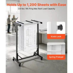 VEVOR Blueprint Storage Rack, Steel, Mobile Adjustable Blueprint Holder with 12 Pack of 30 Inch Aluminum Clamps, Wheels, Display Rack Storage Organizer Stand, for File Display Plan Poster Office Home