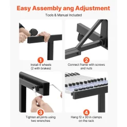 VEVOR Blueprint Storage Rack, Steel, Mobile Adjustable Blueprint Holder with 12 Pack of 30 Inch Aluminum Clamps, Wheels, Display Rack Storage Organizer Stand, for File Display Plan Poster Office Home