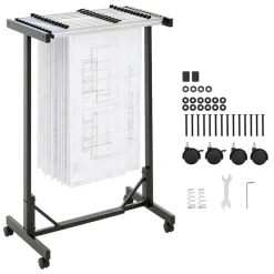 VEVOR Blueprint Storage Rack, Steel, Mobile Adjustable Blueprint Holder with 12 Pack of 30 Inch Aluminum Clamps, Wheels, Display Rack Storage Organizer Stand, for File Display Plan Poster Office Home