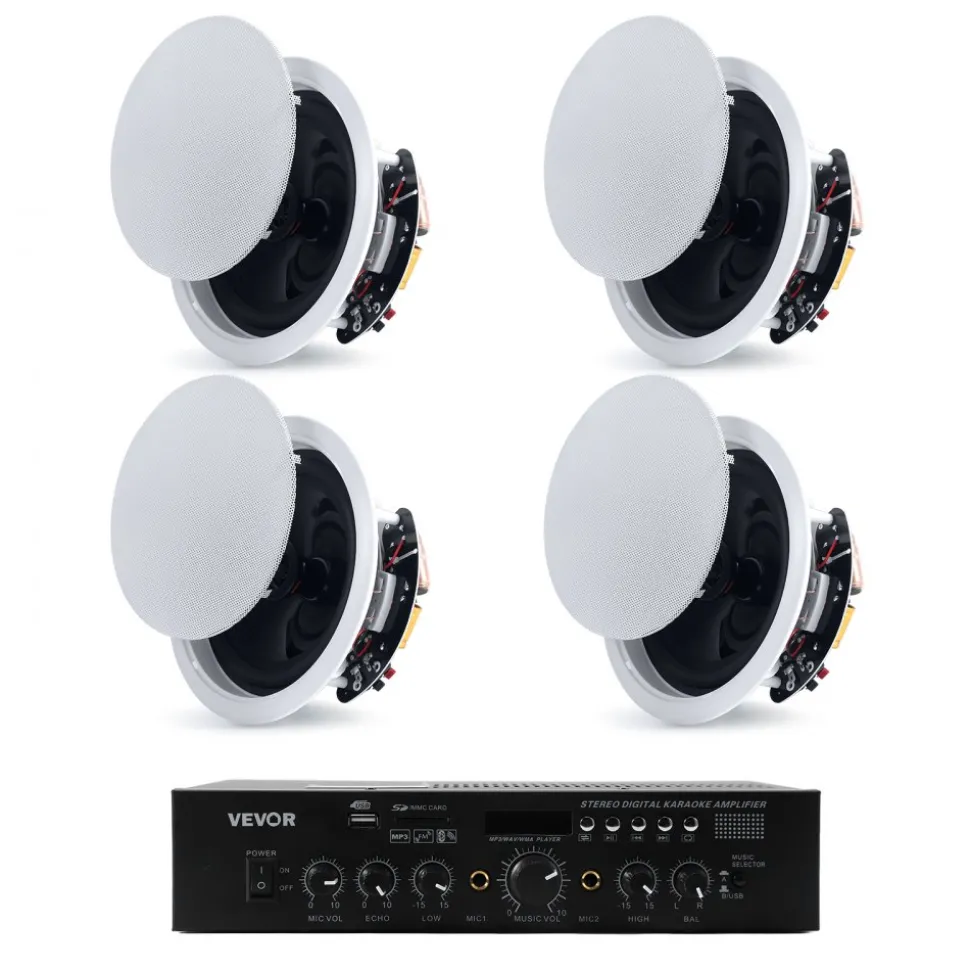VEVOR Bluetooth Ceiling Speakers, 6.5", In Ceiling & In-Wall Speaker System with Amplifier, 2-Way, for Damp and Humid Placement, Home Theater, Covered Outdoor Patio and Flush Mount Wired, 4 Speakers