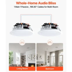 VEVOR Bluetooth Ceiling Speakers, 8", In Ceiling & In-Wall Speaker System with Amplifier, 2-Way Flush Mount Speakers, for Damp Humid Placement, Home Theater, Living Room, or Covered Patio, 1 Pair