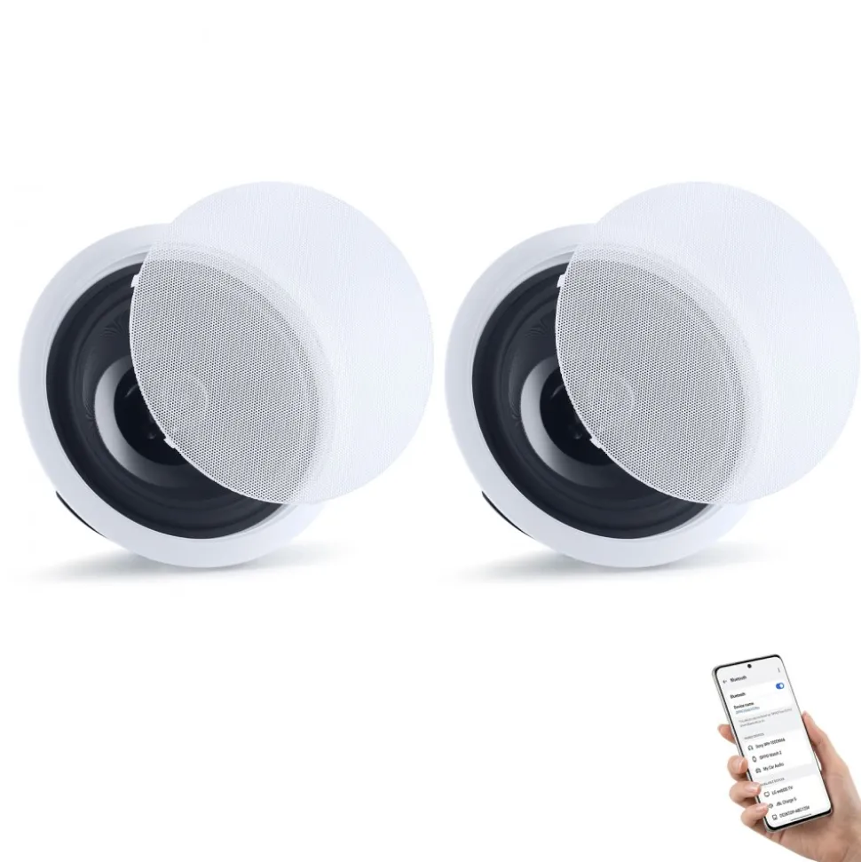 VEVOR Bluetooth Ceiling Speakers, 8", In Ceiling & In-Wall Speaker System with Amplifier, 2-Way Flush Mount Speakers, for Damp Humid Placement, Home Theater, Living Room, or Covered Patio, 1 Pair