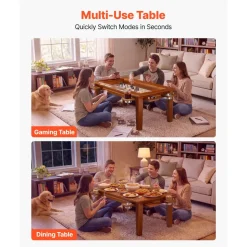 VEVOR Board Game Table 2-in-1 Gaming and Dining Table 47.2 x 23.6 x 17.7 in, Roomy for 4 Players, with Removable Tabletop, Leather Gaming Mat, 4 Cup Holders & Sliding Trays, 300LBS Solid Wood Support