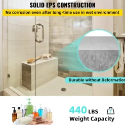 VEVOR Board Shower Bench Rectangle Bench Ready to Tile & Waterproof 47.2x16x20"