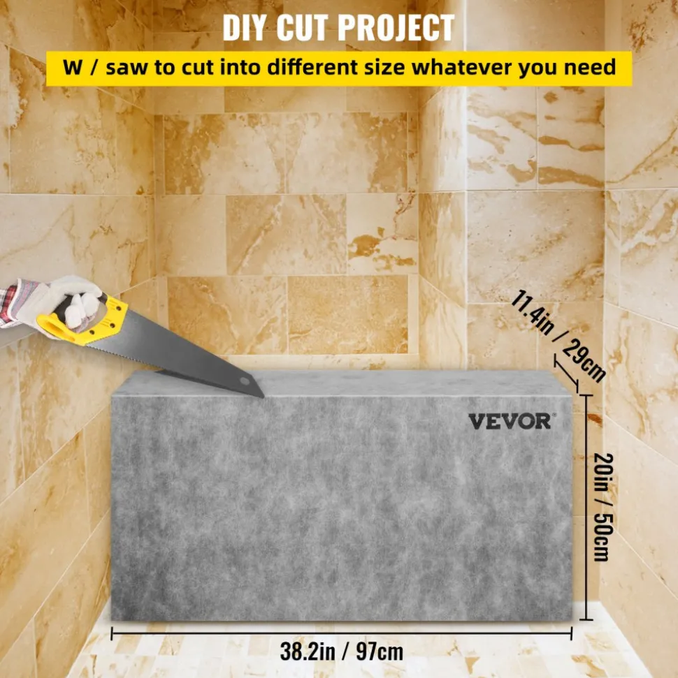 VEVOR Board Shower Bench Rectangle Bench Ready to Tile & Waterproof 47.2x16x20"