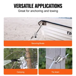 VEVOR Boat Anchor Hook, 304 Stainless Steel Slide Anchor, Knotless Anchor System with Quick Release, Boat Anchor Hook Clips for 3/8" - 5/8" Boat Anchor Rope, Easy to Use, Holds 3700 LBS