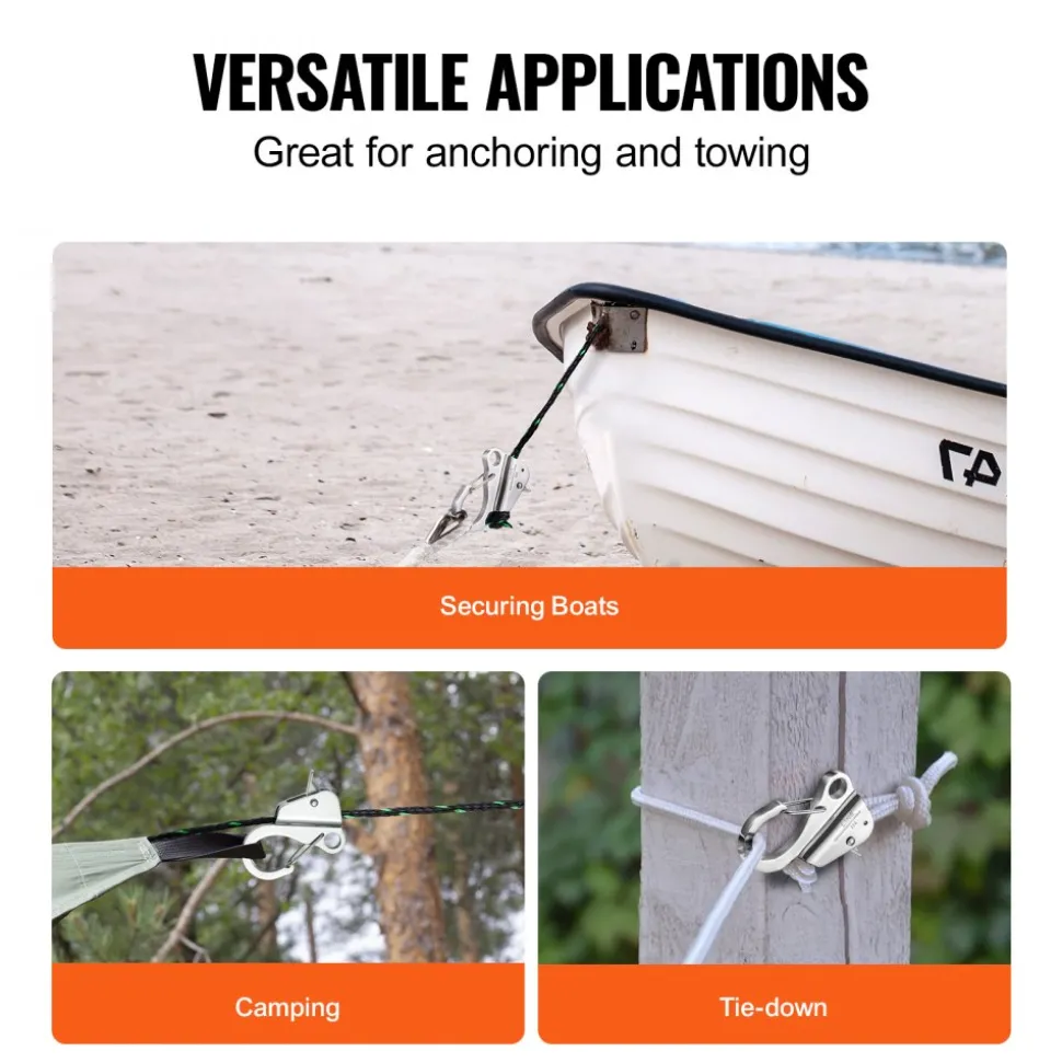 VEVOR Boat Anchor Hook, 304 Stainless Steel Slide Anchor, Knotless Anchor System with Quick Release, Boat Anchor Hook Clips for 3/8" - 5/8" Boat Anchor Rope, Easy to Use, Holds 3700 LBS