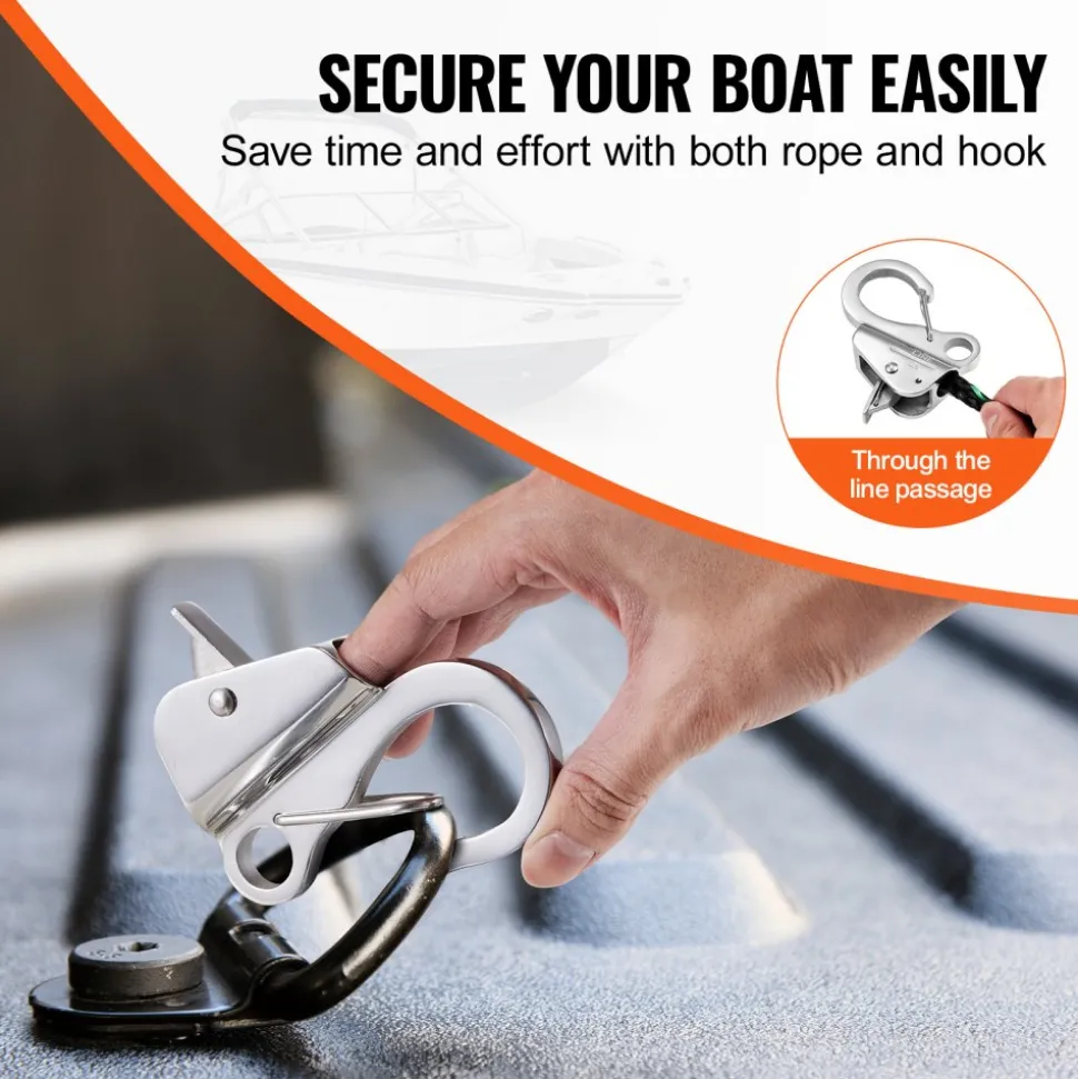 VEVOR Boat Anchor Hook, 304 Stainless Steel Slide Anchor, Knotless Anchor System with Quick Release, Boat Anchor Hook Clips for 3/8" - 5/8" Boat Anchor Rope, Easy to Use, Holds 3700 LBS