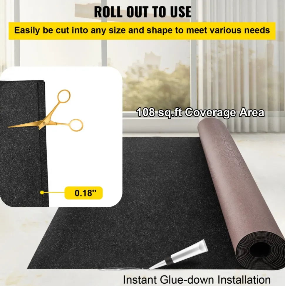 VEVOR Boat Carpet, 6 ft x 18 ft Marine Carpet for Boats, Waterproof Black Indoor Outdoor Carpet with Marine Backing Anti-Slide Marine Grade Boat Carpet Cuttable Easy to Clean Patio Rugs Deck Rug