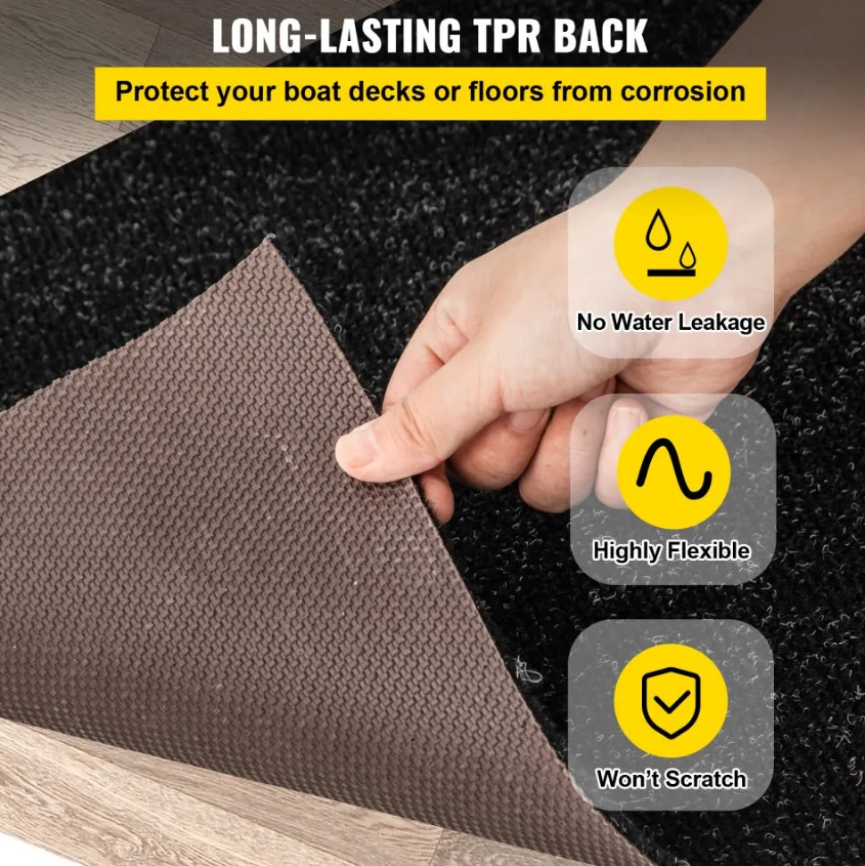 VEVOR Boat Carpet, 6 ft x 18 ft Marine Carpet for Boats, Waterproof Black Indoor Outdoor Carpet with Marine Backing Anti-Slide Marine Grade Boat Carpet Cuttable Easy to Clean Patio Rugs Deck Rug