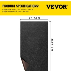 VEVOR Boat Carpet, 6 ft x 29.5 ft Marine Carpet for Boats, Waterproof Black Indoor Outdoor Carpet with Marine Backing Anti-Slide Marine Grade Boat Carpet Cuttable Easy to Clean Patio Rugs Deck Rug