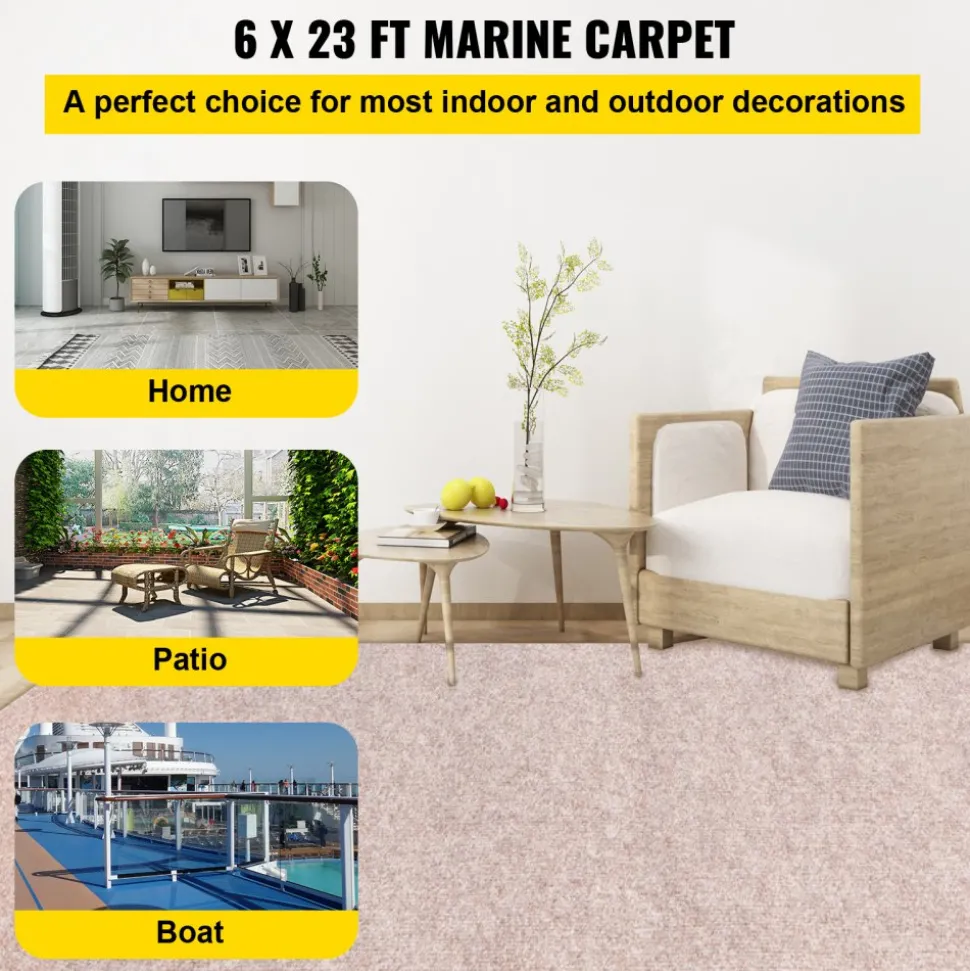 VEVOR Boat Carpet, 6 ft x 23 ft Marine Carpet for Boats, Waterproof Light Brown Carpet with Marine Backing Anti-Slide Marine Grade Boat Carpet Cuttable Easy to Clean Patio Rugs Deck Rug