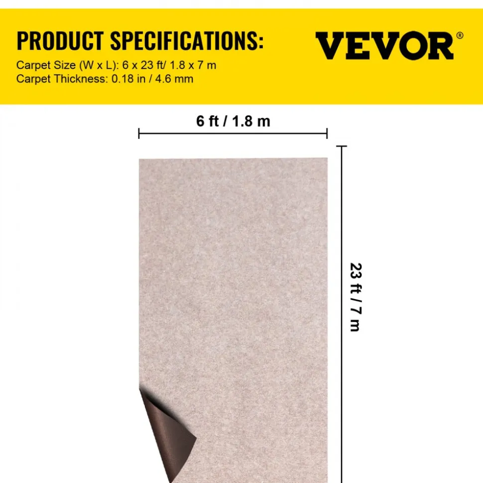 VEVOR Boat Carpet, 6 ft x 23 ft Marine Carpet for Boats, Waterproof Light Brown Carpet with Marine Backing Anti-Slide Marine Grade Boat Carpet Cuttable Easy to Clean Patio Rugs Deck Rug