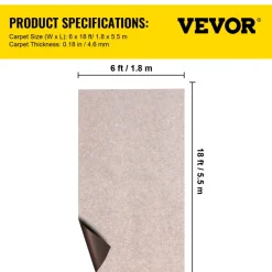 VEVOR Boat Carpet, 6 ft x 18 ft Marine Carpet for Boats, Waterproof Light Brown Carpet with Marine Backing Anti-Slide Marine Grade Boat Carpet Cuttable Easy to Clean Patio Rugs Deck Rug