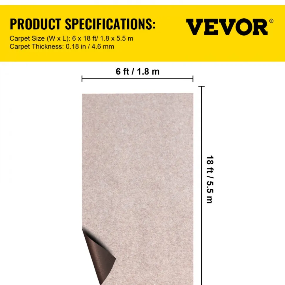 VEVOR Boat Carpet, 6 ft x 18 ft Marine Carpet for Boats, Waterproof Light Brown Carpet with Marine Backing Anti-Slide Marine Grade Boat Carpet Cuttable Easy to Clean Patio Rugs Deck Rug