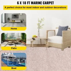 VEVOR Boat Carpet, 6 ft x 18 ft Marine Carpet for Boats, Waterproof Light Brown Carpet with Marine Backing Anti-Slide Marine Grade Boat Carpet Cuttable Easy to Clean Patio Rugs Deck Rug