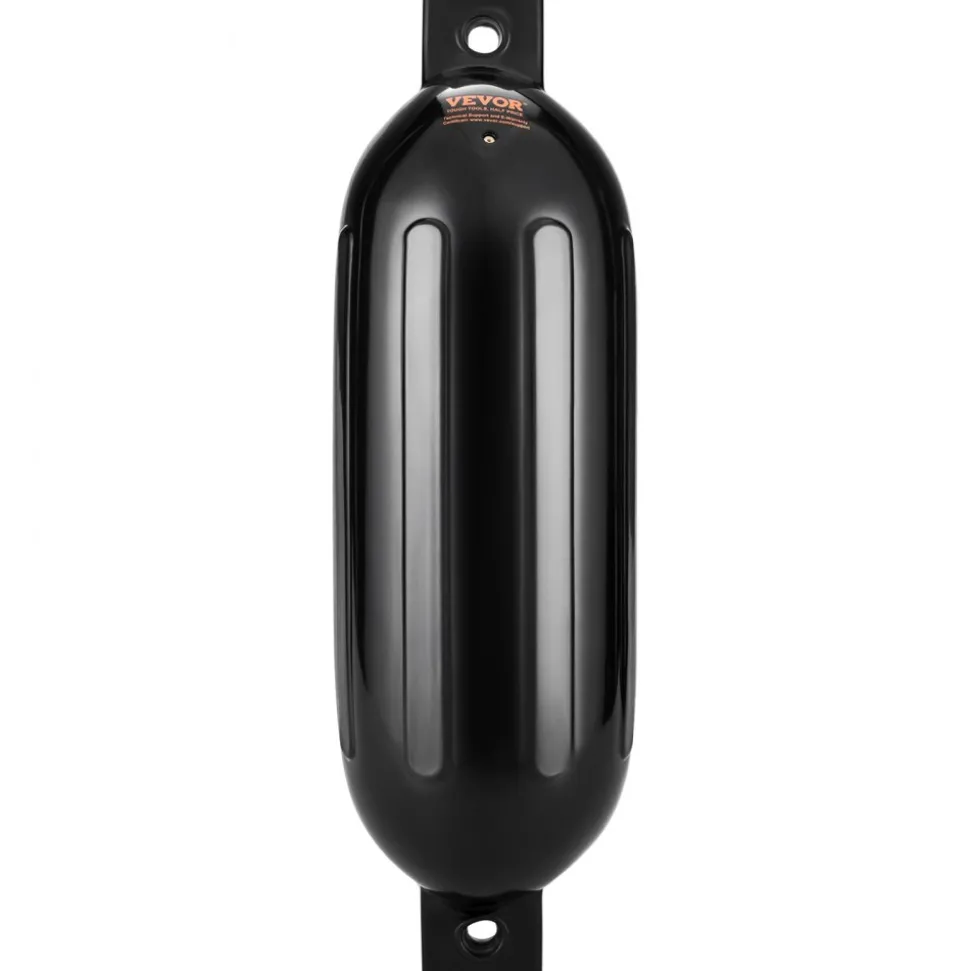 VEVOR Boat Fenders, 5.5" x 20" Boat Bumpers for Docking, Inflatable Ribbed Fender with Center Holes, Marine Boat Dock Fender Bumper with Air Pump, 4 Needles and 4 Ropes and Storage Bag, Black