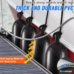 VEVOR Boat Fenders, 8.5" x 26" Boat Bumpers for Docking, Inflatable Ribbed Fender with Center Holes, Marine Boat Dock Fender Bumper with Air Pump, 4 Needles and 4 Ropes and Storage Bag, Black