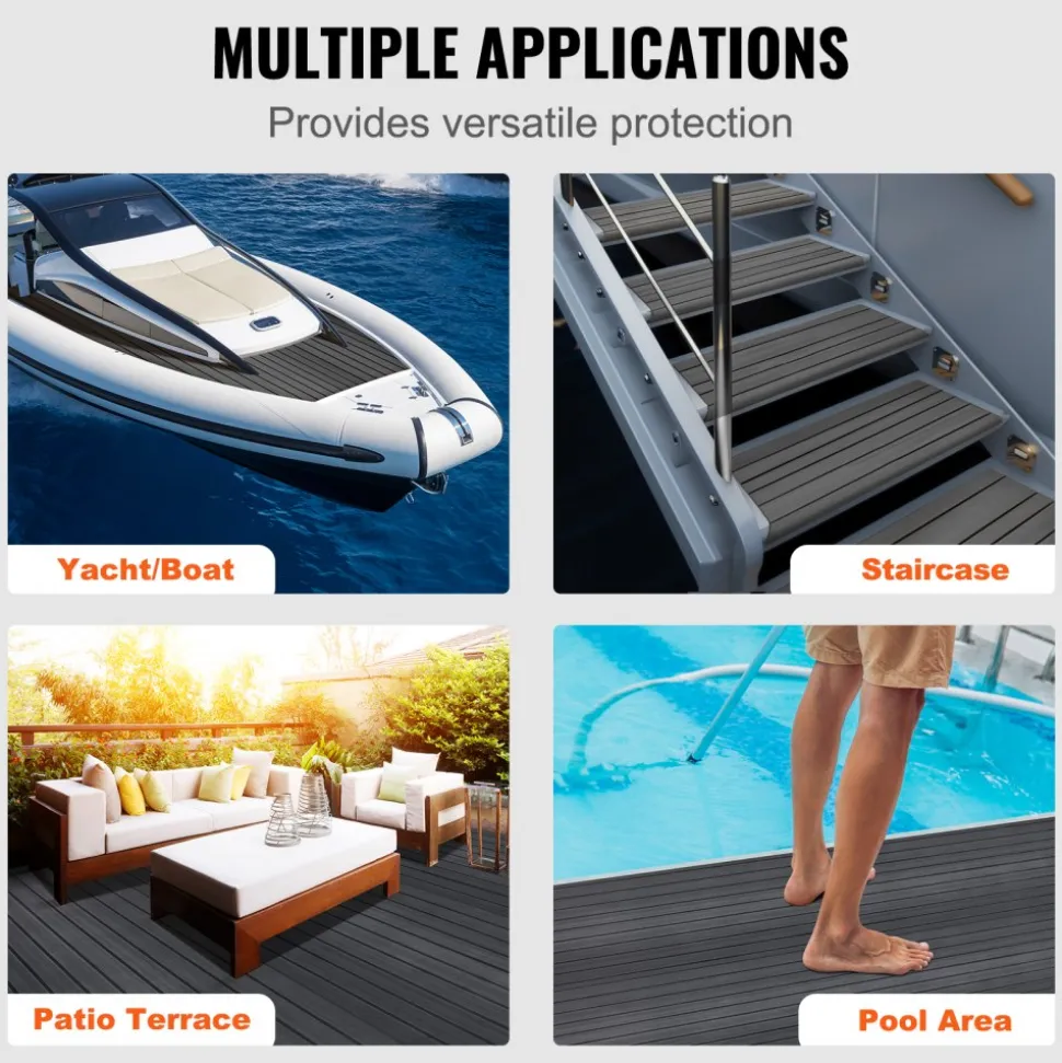 VEVOR Boat Flooring, EVA Foam Boat Decking 94.5" x 23.6", Non-Slip Self-Adhesive Flooring, 15.5 sq.ft Marine Carpet for Boats, Yacht, Pontoon, Kayak Decking