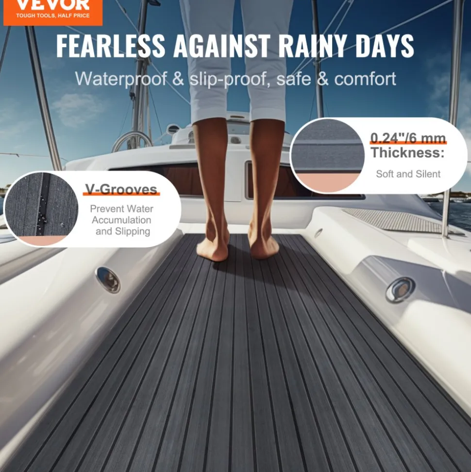 VEVOR Boat Flooring, EVA Foam Boat Decking 94.5" x 23.6", Non-Slip Self-Adhesive Flooring, 15.5 sq.ft Marine Carpet for Boats, Yacht, Pontoon, Kayak Decking