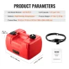 VEVOR Boat Fuel Tank, 3.17-Gallon/12-L Marine Outboard Transfer Tank, Transfer Tank with 9.8ft Hose, Gauge for Outboard Engine, Yacht, Fishing Boat, Deck, Red