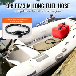 VEVOR Boat Fuel Tank, 3.17-Gallon/12-L Marine Outboard Transfer Tank, Transfer Tank with 9.8ft Hose, Gauge for Outboard Engine, Yacht, Fishing Boat, Deck, Red