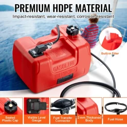 VEVOR Boat Fuel Tank, 3.17-Gallon/12-L Marine Outboard Transfer Tank, Transfer Tank with 9.8ft Hose, Gauge for Outboard Engine, Yacht, Fishing Boat, Deck, Red