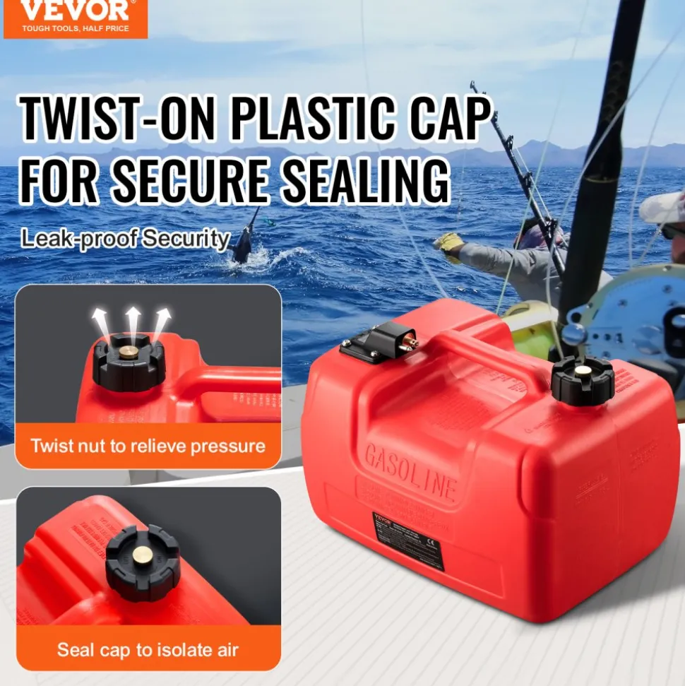 VEVOR Boat Fuel Tank, 3.17-Gallon/12-L Marine Outboard Transfer Tank, Transfer Tank with 9.8ft Hose, Gauge for Outboard Engine, Yacht, Fishing Boat, Deck, Red