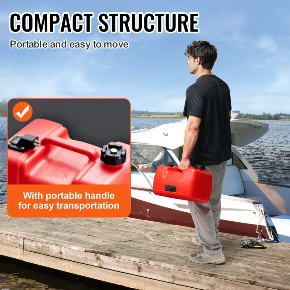 VEVOR Boat Fuel Tank, 3.17-Gallon/12-L Marine Outboard Transfer Tank, Transfer Tank with 9.8ft Hose, Gauge for Outboard Engine, Yacht, Fishing Boat, Deck, Red