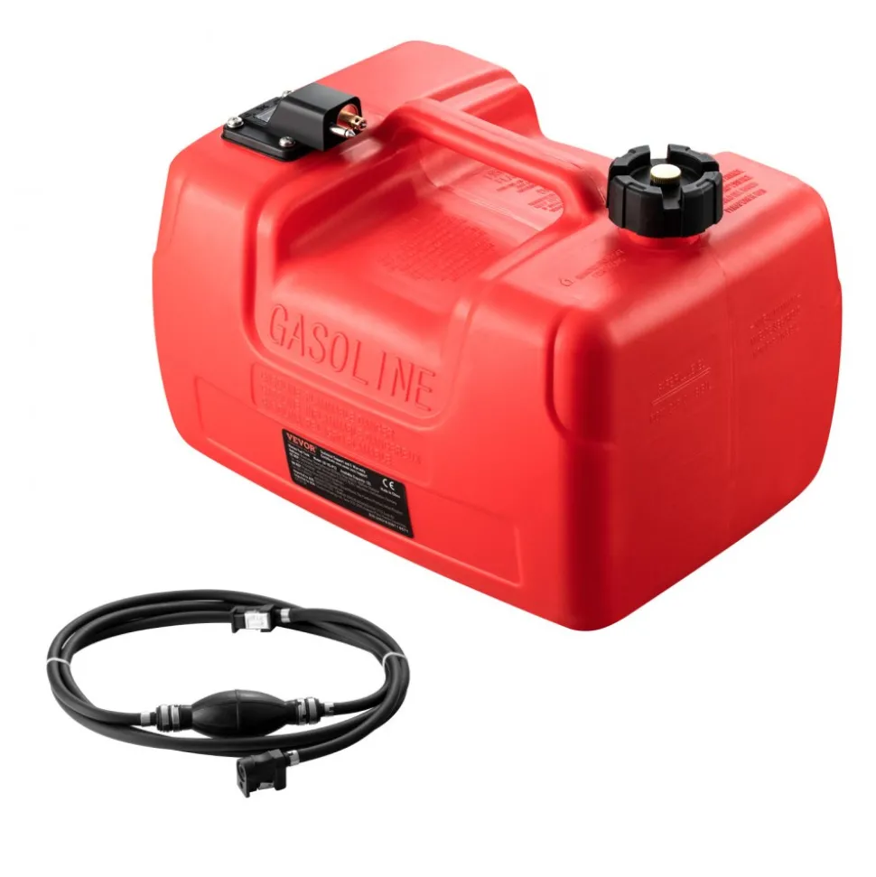 VEVOR Boat Fuel Tank, 3.17-Gallon/12-L Marine Outboard Transfer Tank, Transfer Tank with 9.8ft Hose, Gauge for Outboard Engine, Yacht, Fishing Boat, Deck, Red