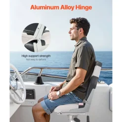 VEVOR Boat Seat, High Backrest, Folding Fishing Boat Seat with Thickened Sponge Cushion & Waterproof PVC Leather, Aluminum Alloy Hinges, Flip Up Boat Seat for Boats, Yachts, Ships, Black & Grey