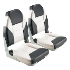 VEVOR Boat Seat, High Backrest, Folding Fishing Boat Seat with Thickened Sponge Cushion & Waterproof PVC Leather, Aluminum Alloy Hinges, Flip Up Boat Seat for Boats, Yachts, Ships, Black & Grey