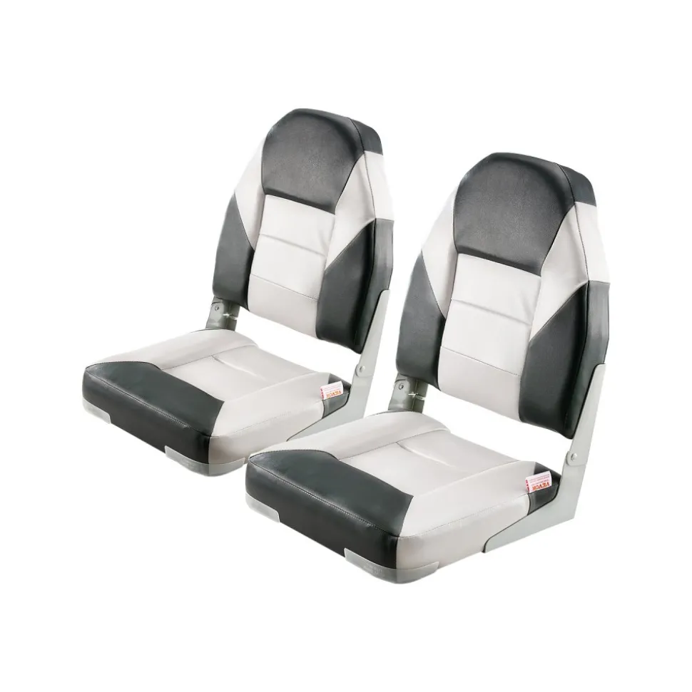 VEVOR Boat Seat, High Backrest, Folding Fishing Boat Seat with Thickened Sponge Cushion & Waterproof PVC Leather, Aluminum Alloy Hinges, Flip Up Boat Seat for Boats, Yachts, Ships, Black & Grey