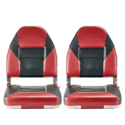 VEVOR Boat Seat, High Backrest, Folding Fishing Boat Seat with Thickened Sponge Cushion & Waterproof PVC Leather, Aluminum Alloy Hinges, Flip Up Boat Seat for Boats, Yachts, Ships, Black & Red
