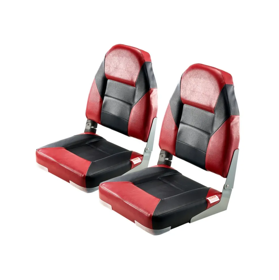 VEVOR Boat Seat, High Backrest, Folding Fishing Boat Seat with Thickened Sponge Cushion & Waterproof PVC Leather, Aluminum Alloy Hinges, Flip Up Boat Seat for Boats, Yachts, Ships, Black & Red