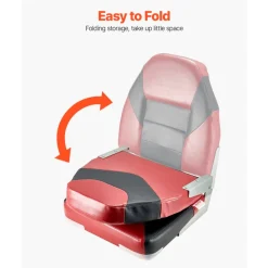 VEVOR Boat Seat, High Backrest, Folding Fishing Boat Seat with Thickened Sponge Cushion & Waterproof PVC Leather, Aluminum Alloy Hinges, Flip Up Boat Seat for Boats, Yachts, Ships, Black & Red