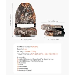 VEVOR Boat Seat, High Backrest, Folding Fishing Boat Seat with Thickened Sponge Cushion & PU Polyester Fabric, Aluminum Alloy Hinges, Flip Up Boat Seat for Boats, Yachts, Ships, Camouflage (2 Seats)