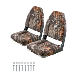 VEVOR Boat Seat, High Backrest, Folding Fishing Boat Seat with Thickened Sponge Cushion & PU Polyester Fabric, Aluminum Alloy Hinges, Flip Up Boat Seat for Boats, Yachts, Ships, Camouflage (2 Seats)