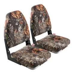 VEVOR Boat Seat, High Backrest, Folding Fishing Boat Seat with Thickened Sponge Cushion & PU Polyester Fabric, Aluminum Alloy Hinges, Flip Up Boat Seat for Boats, Yachts, Ships, Camouflage (2 Seats)
