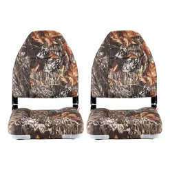 VEVOR Boat Seat, High Backrest, Folding Fishing Boat Seat with Thickened Sponge Cushion & PU Polyester Fabric, Aluminum Alloy Hinges, Flip Up Boat Seat for Boats, Yachts, Ships, Camouflage (2 Seats)