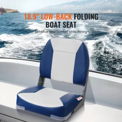 VEVOR Boat Seat, 18.9" Low Back Boat Seat, Folding Boat Chair with Thickened Sponge Padding and Hinge, Fold-Down Boat Captain Chair for Fishing Boat, Sightseeing Boat, Speedboat, Canoe, 1-Piece
