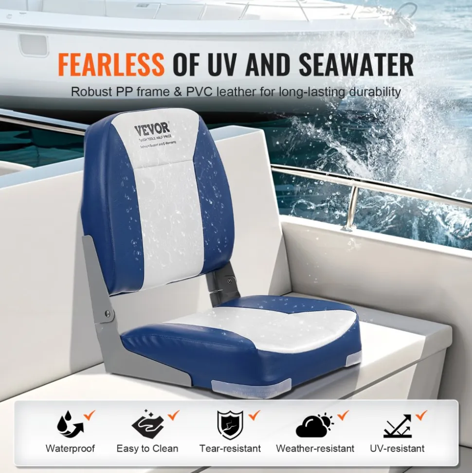 VEVOR Boat Seat Low Back Fold-Down Fishing Boat Chair with Sponge Padding 2 Pack