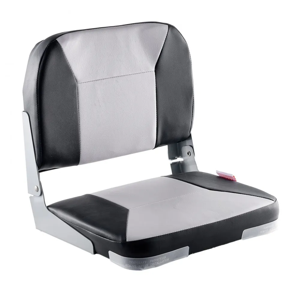 VEVOR Boat Seat, Low Backrest, Folding Fishing Boat Seat with Thickened Sponge Cushion & Waterproof PVC Leather, Aluminum Alloy Hinges, Flip Up Boat Seat for Fishing Boats, Yachts, Ships, Black & Grey