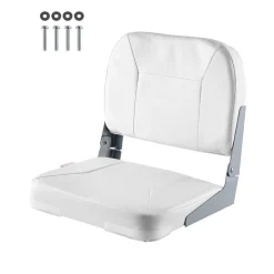 VEVOR Boat Seat, Low Backrest, Folding Fishing Boat Seat with Thickened Sponge Cushion & Waterproof PVC Leather, Aluminum Alloy Hinges, Flip Up Boat Seat for Fishing Boats, Yachts, Ships, White
