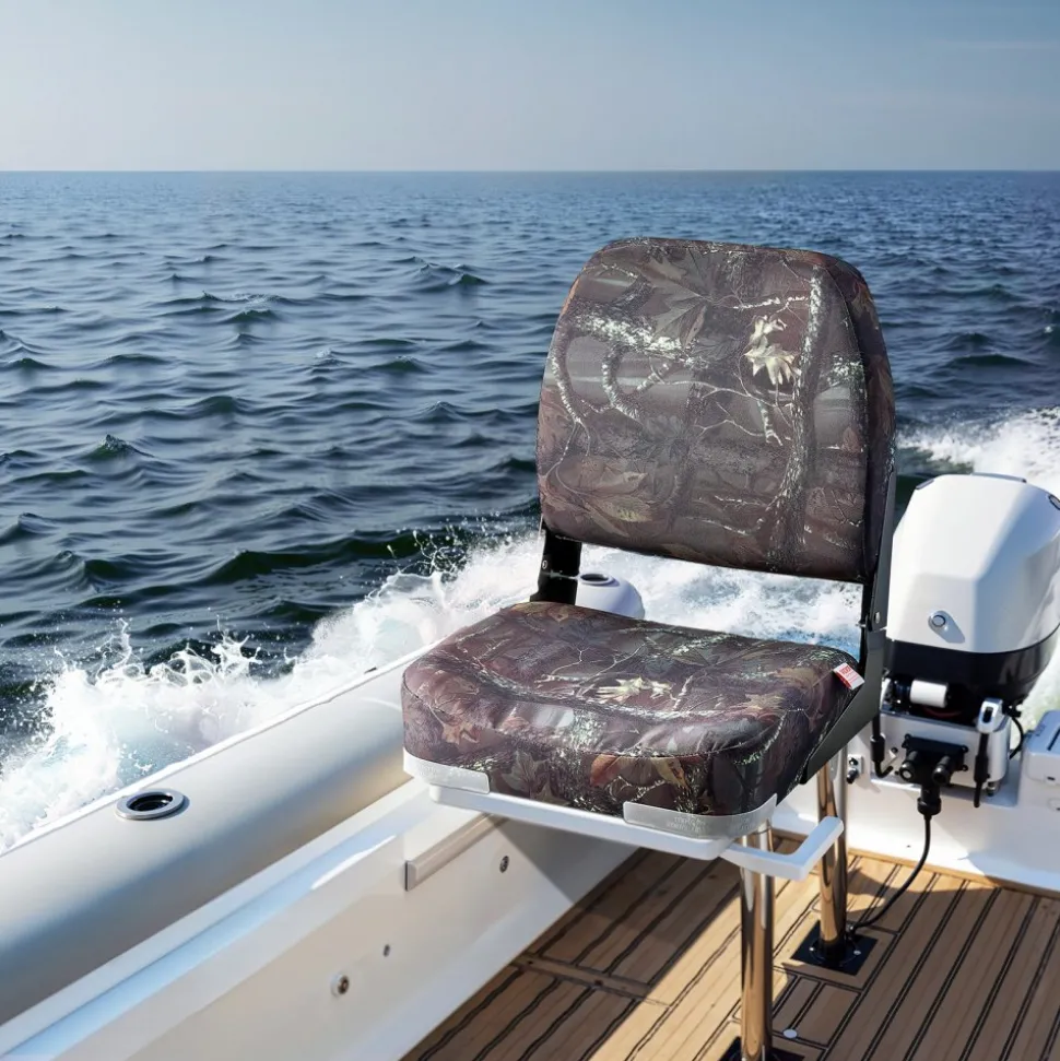 VEVOR Boat Seat, Low Backrest, Folding Fishing Boat Seat with Thickened Sponge Cushion & PU Polyester Fabric, Strong PP Frame, Flip Up Boat Seat for Boats, Yachts, Ships, Camouflage Color (2 Seats)