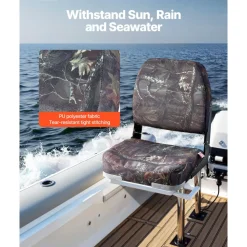 VEVOR Boat Seat, Low Backrest, Folding Fishing Boat Seat with Thickened Sponge Cushion & PU Polyester Fabric, Strong PP Frame, Flip Up Boat Seat for Boats, Yachts, Ships, Camouflage Color (2 Seats)