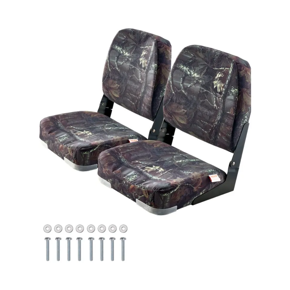 VEVOR Boat Seat, Low Backrest, Folding Fishing Boat Seat with Thickened Sponge Cushion & PU Polyester Fabric, Strong PP Frame, Flip Up Boat Seat for Boats, Yachts, Ships, Camouflage Color (2 Seats)