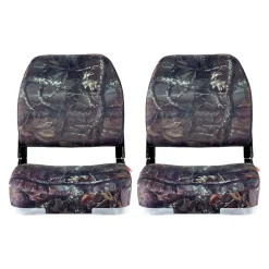 VEVOR Boat Seat, Low Backrest, Folding Fishing Boat Seat with Thickened Sponge Cushion & PU Polyester Fabric, Strong PP Frame, Flip Up Boat Seat for Boats, Yachts, Ships, Camouflage Color (2 Seats)