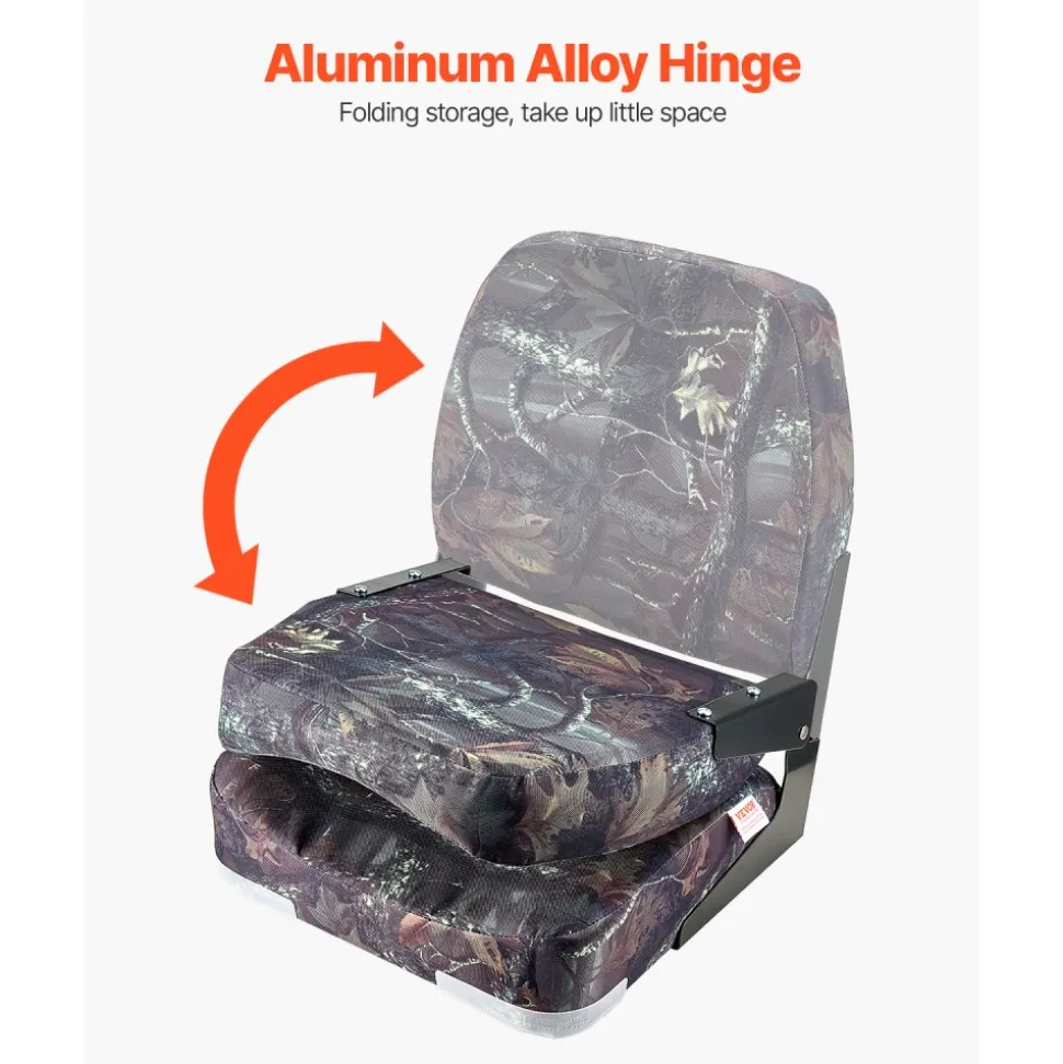 VEVOR Boat Seat, Low Backrest, Folding Fishing Boat Seat with Thickened Sponge Cushion & PU Polyester Fabric, Strong PP Frame, Flip Up Boat Seat for Boats, Yachts, Ships, Camouflage Color (2 Seats)